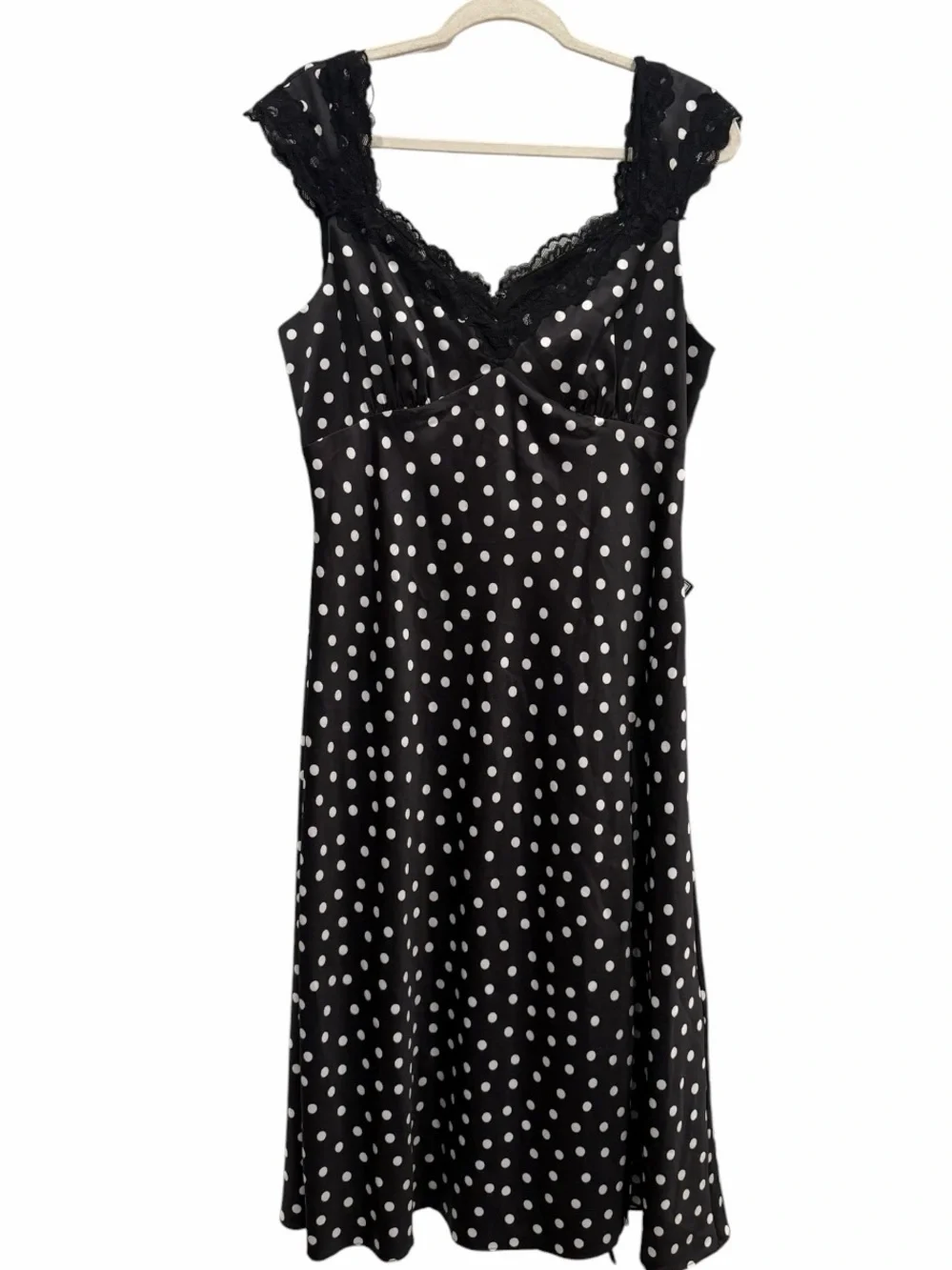 Adrianna Papell Black White Satin Polka Dot Midi Dress size 12 NWT - Picture 7 of 9